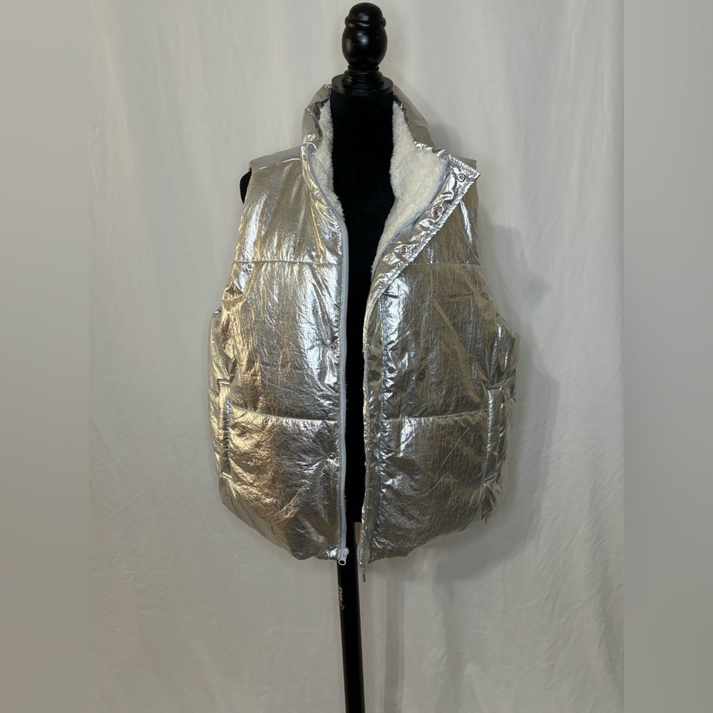a new day Shiny Silver Puffer Jacket Vest